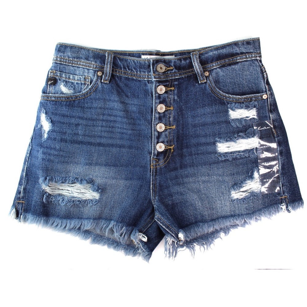 KanCan High Rise Ripped Button Fly 3.5in Distressed Jean Shorts 28 6